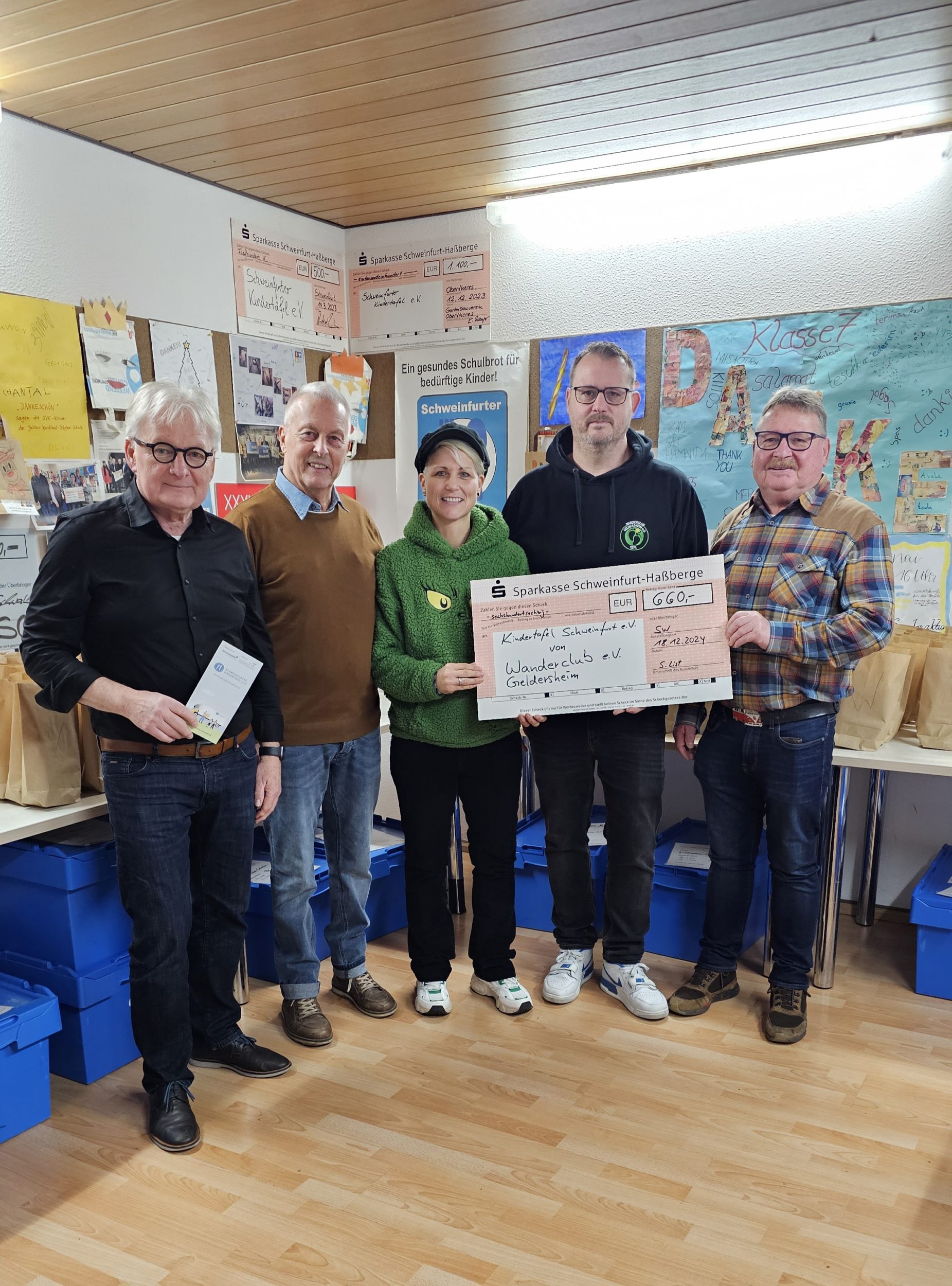 Im Bild von links: Stefan Labus (1. Vorstand Kindertafel), Rainer Zink (2. Vorstand Kindertafel), Steffi List (Botschafterin Kindertafel), Virko Willner (1. Vorstand Wanderclub) und Wolfang Fuß (2. Vorstand Wanderclub)